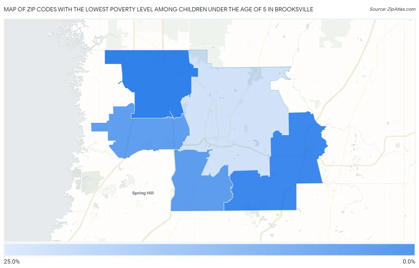 Zip Codes with the Lowest Poverty Level Among Children Under the Age of 5 in Brooksville Map