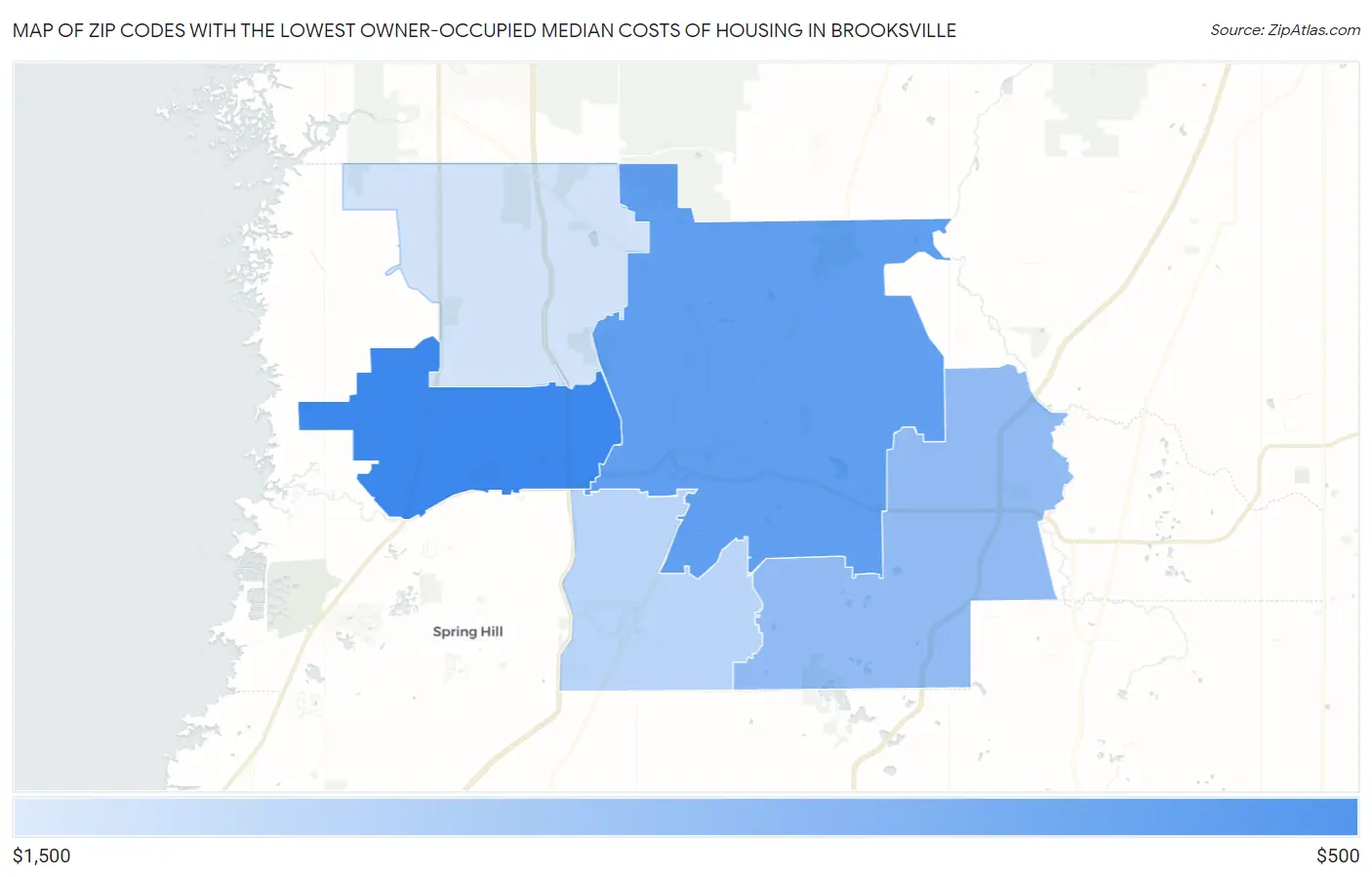 Zip Codes with the Lowest Owner-Occupied Median Costs of Housing in Brooksville Map