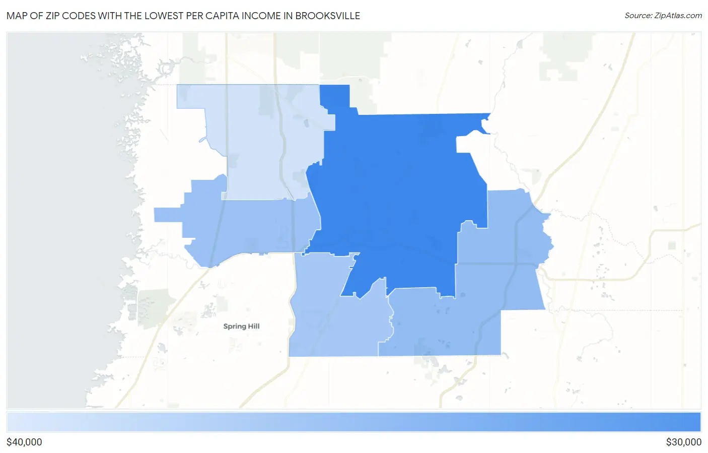 Zip Codes with the Lowest Per Capita Income in Brooksville Map