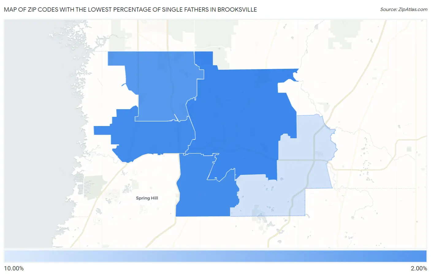 Zip Codes with the Lowest Percentage of Single Fathers in Brooksville Map
