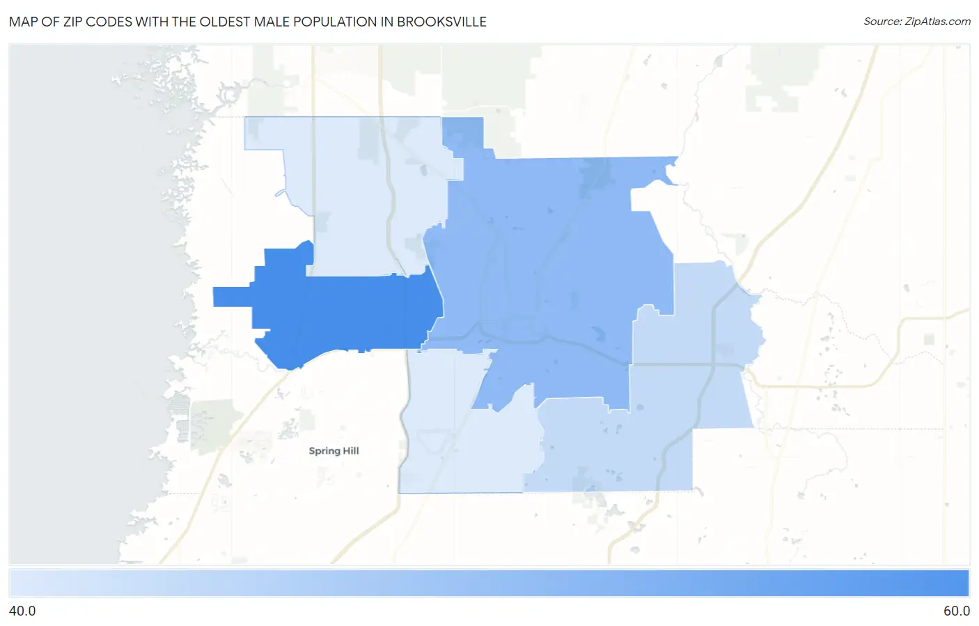 Zip Codes with the Oldest Male Population in Brooksville Map