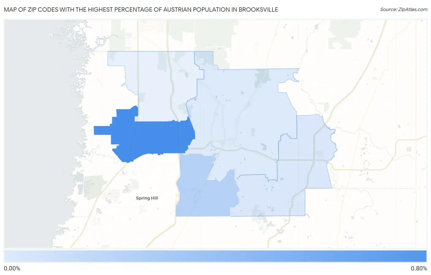 Zip Codes with the Highest Percentage of Austrian Population in Brooksville Map