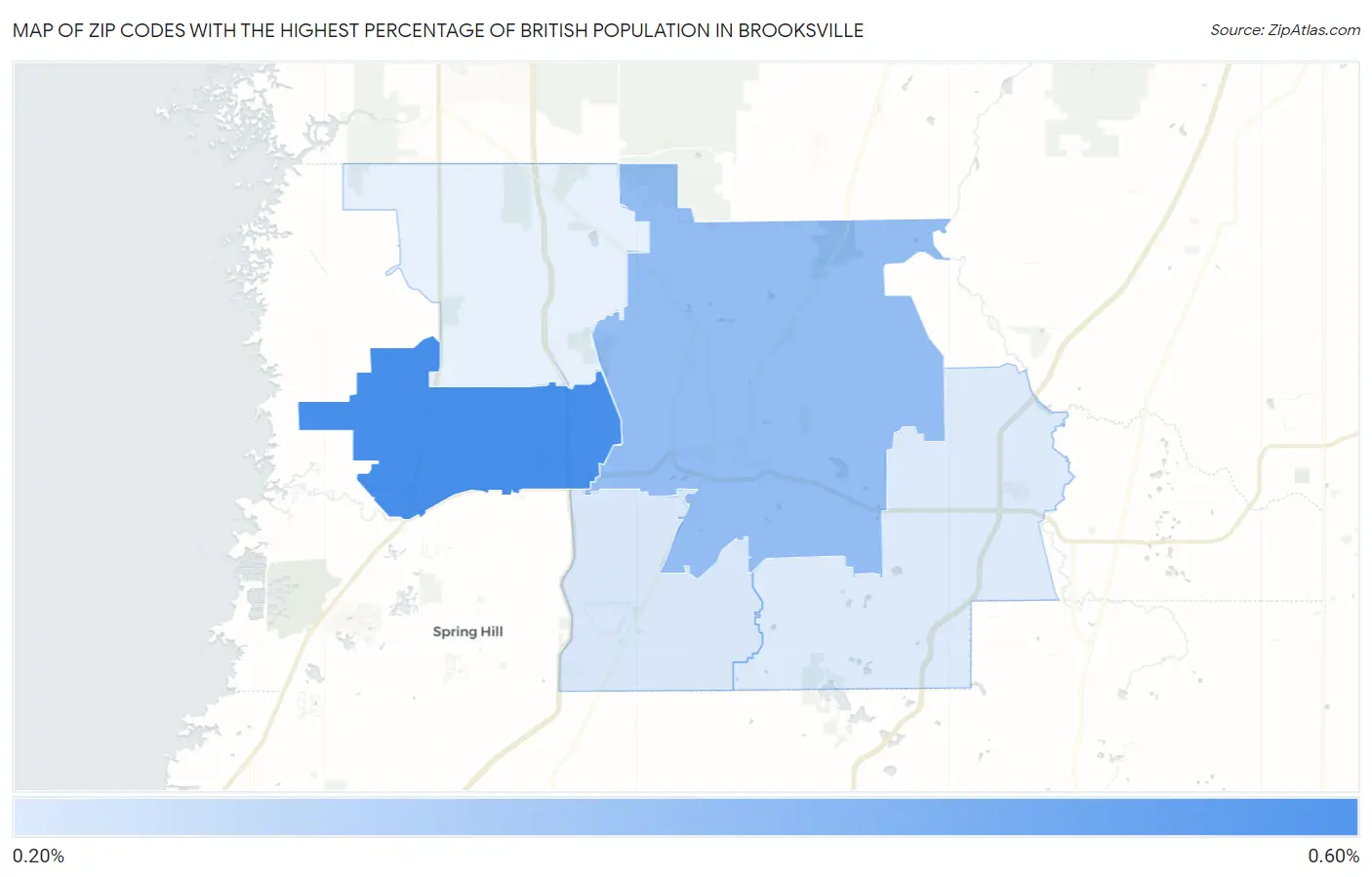 Zip Codes with the Highest Percentage of British Population in Brooksville Map