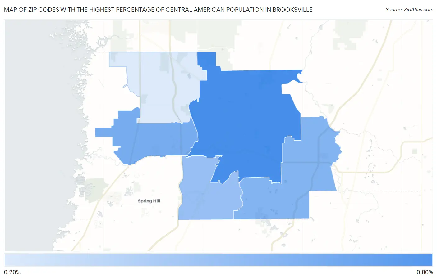 Zip Codes with the Highest Percentage of Central American Population in Brooksville Map