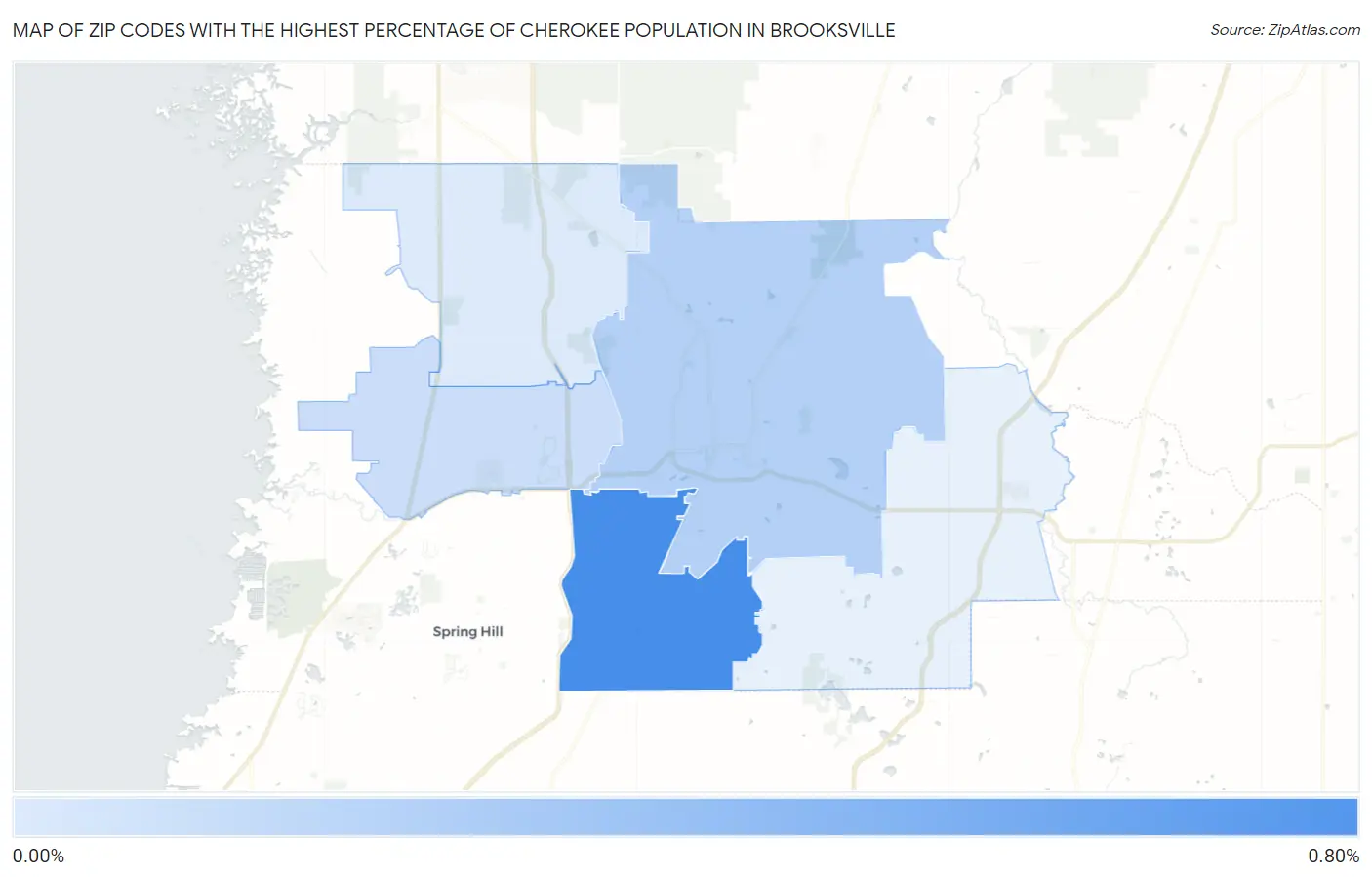 Zip Codes with the Highest Percentage of Cherokee Population in Brooksville Map