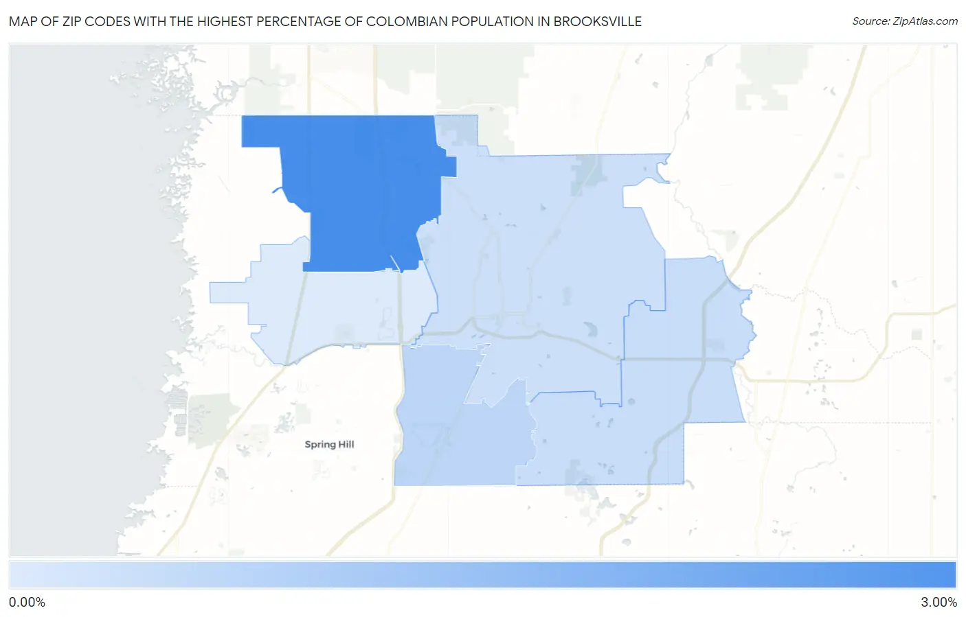Zip Codes with the Highest Percentage of Colombian Population in Brooksville Map