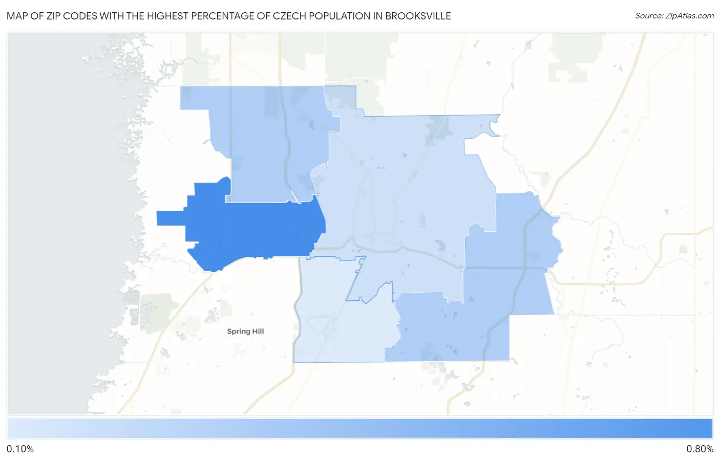 Zip Codes with the Highest Percentage of Czech Population in Brooksville Map