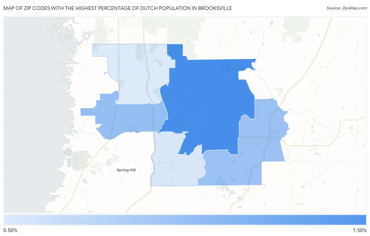 Zip Codes with the Highest Percentage of Dutch Population in Brooksville Map