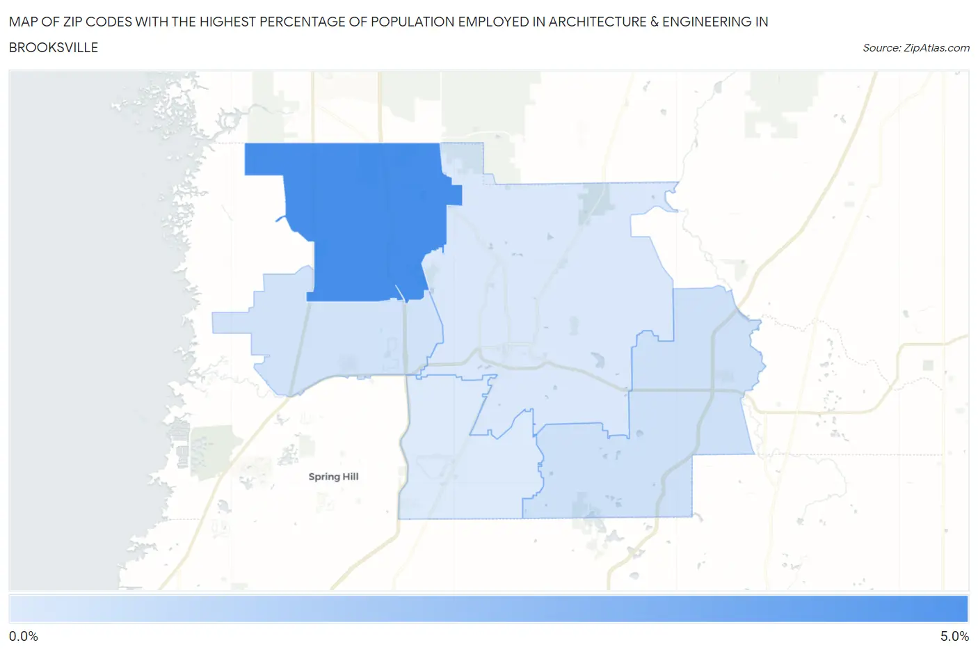 Zip Codes with the Highest Percentage of Population Employed in Architecture & Engineering in Brooksville Map