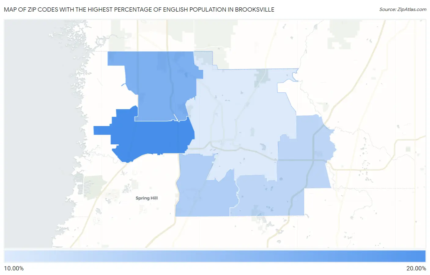 Zip Codes with the Highest Percentage of English Population in Brooksville Map