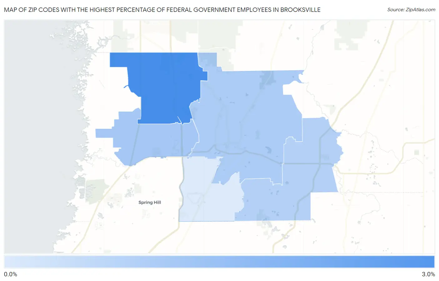 Zip Codes with the Highest Percentage of Federal Government Employees in Brooksville Map
