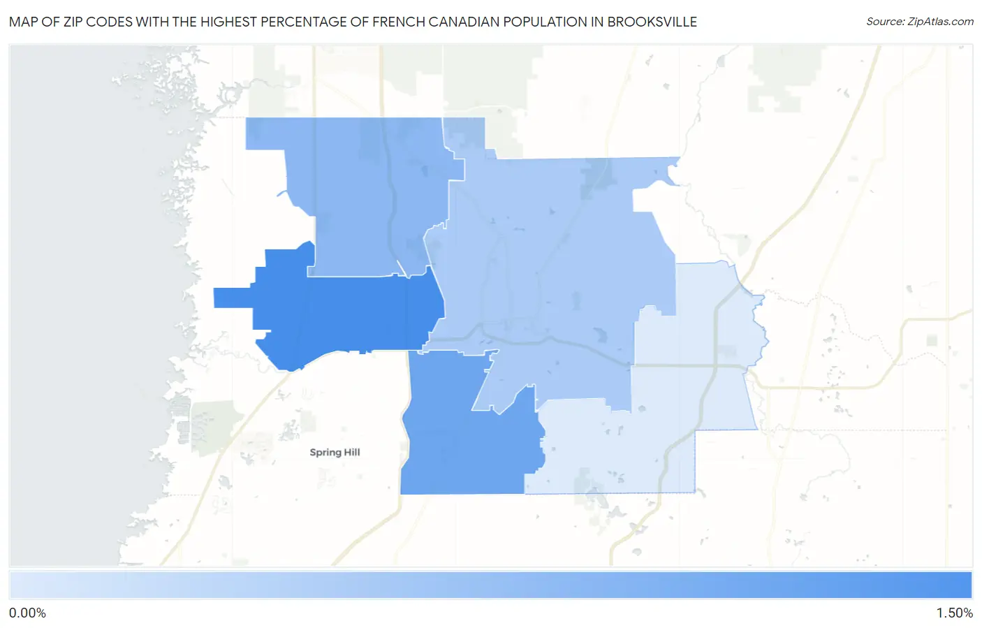 Zip Codes with the Highest Percentage of French Canadian Population in Brooksville Map