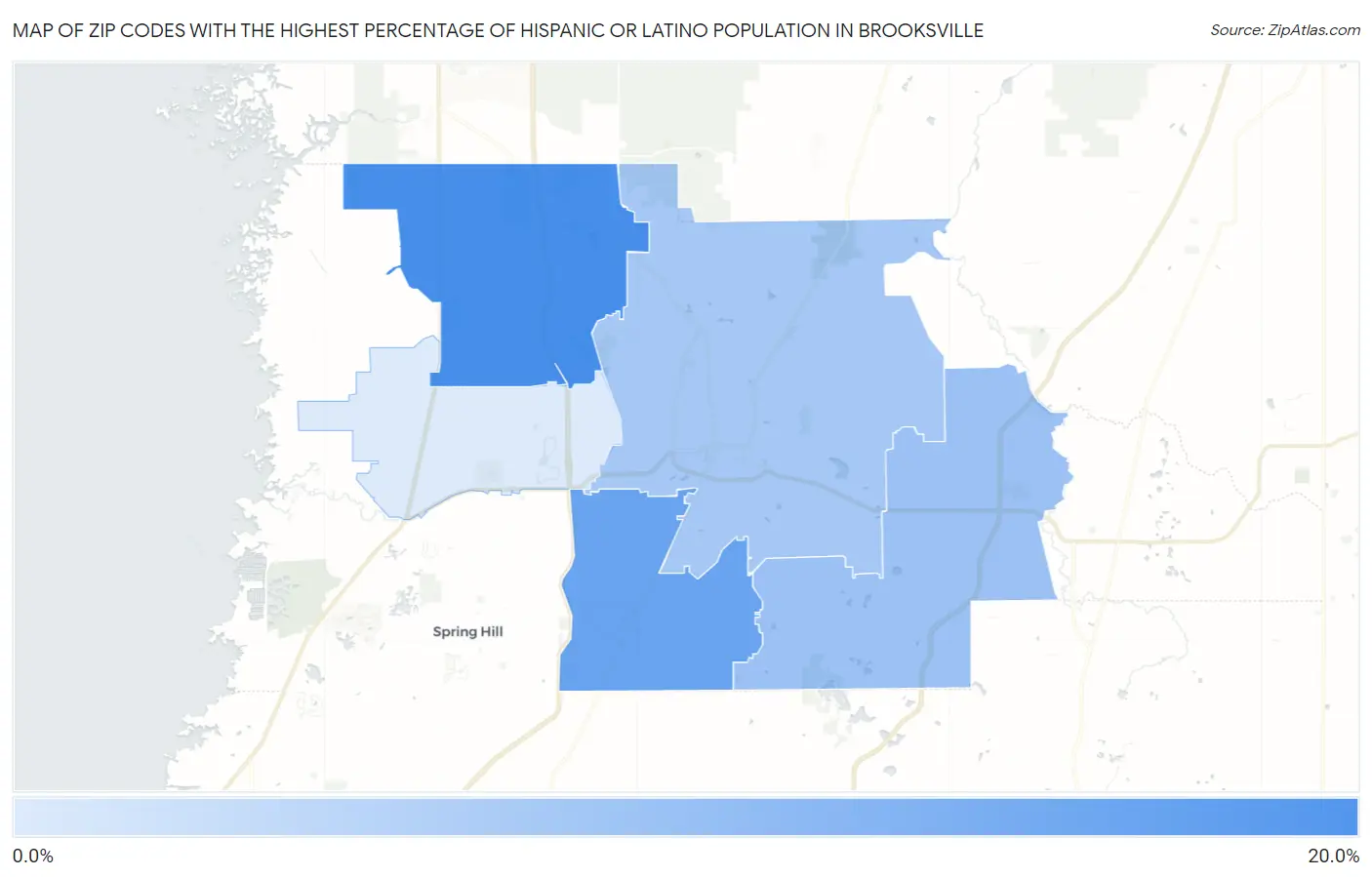 Zip Codes with the Highest Percentage of Hispanic or Latino Population in Brooksville Map