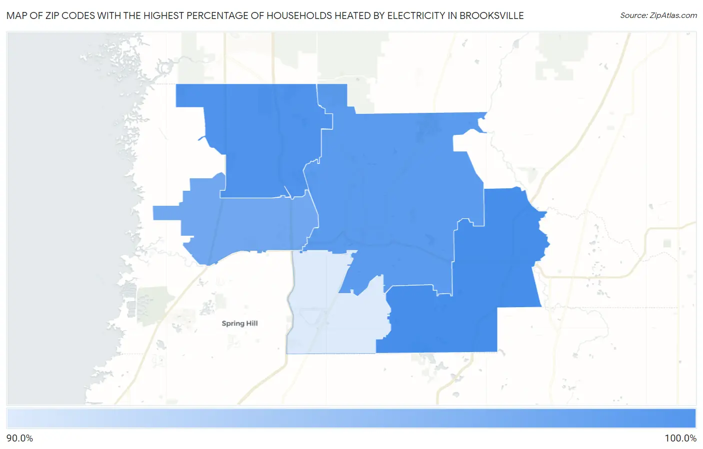 Zip Codes with the Highest Percentage of Households Heated by Electricity in Brooksville Map