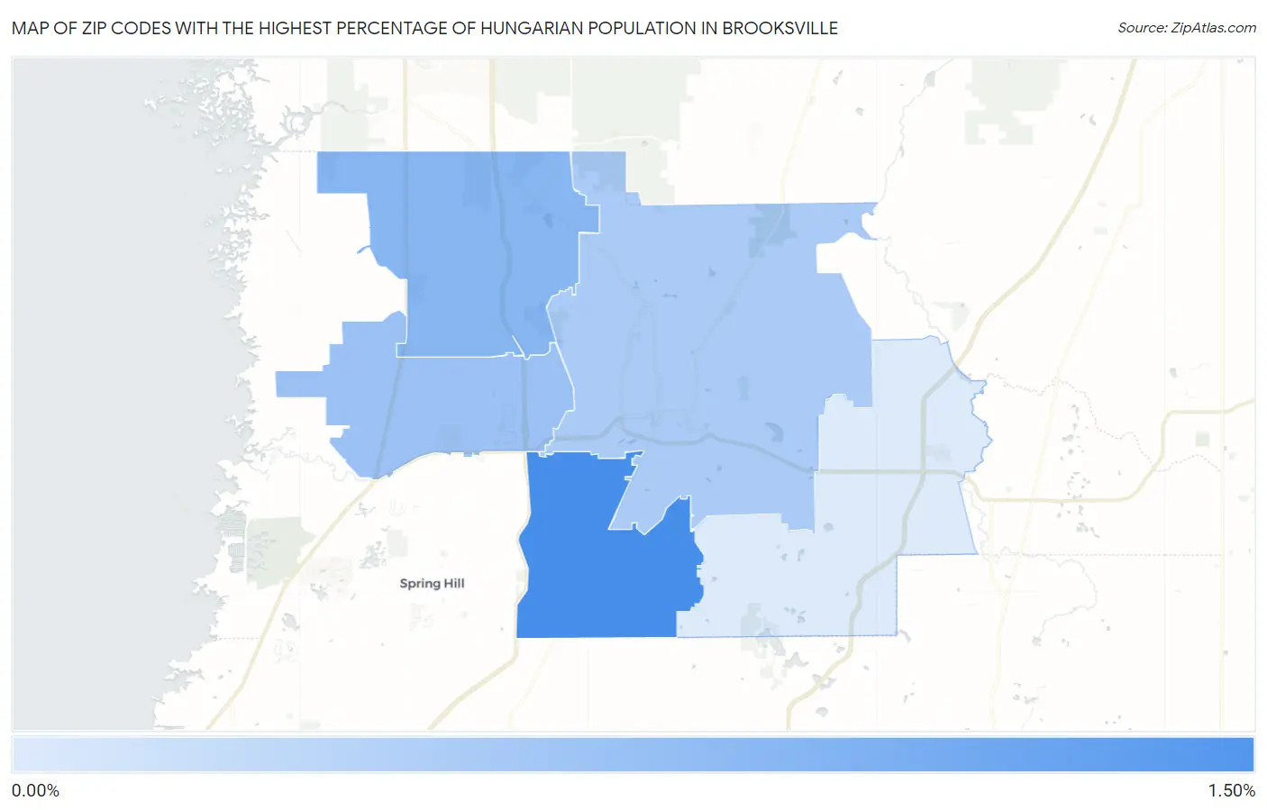 Zip Codes with the Highest Percentage of Hungarian Population in Brooksville Map