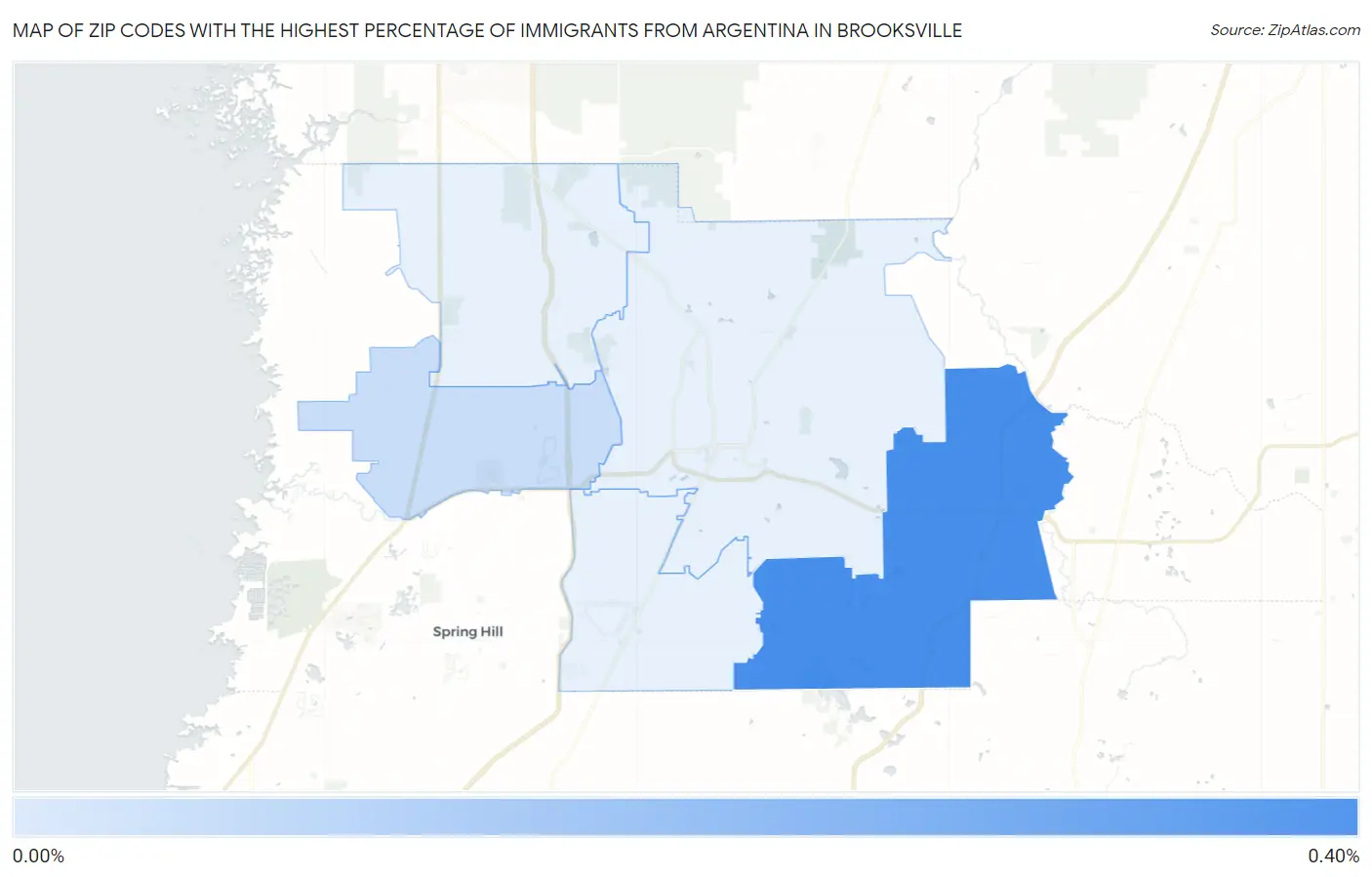 Zip Codes with the Highest Percentage of Immigrants from Argentina in Brooksville Map