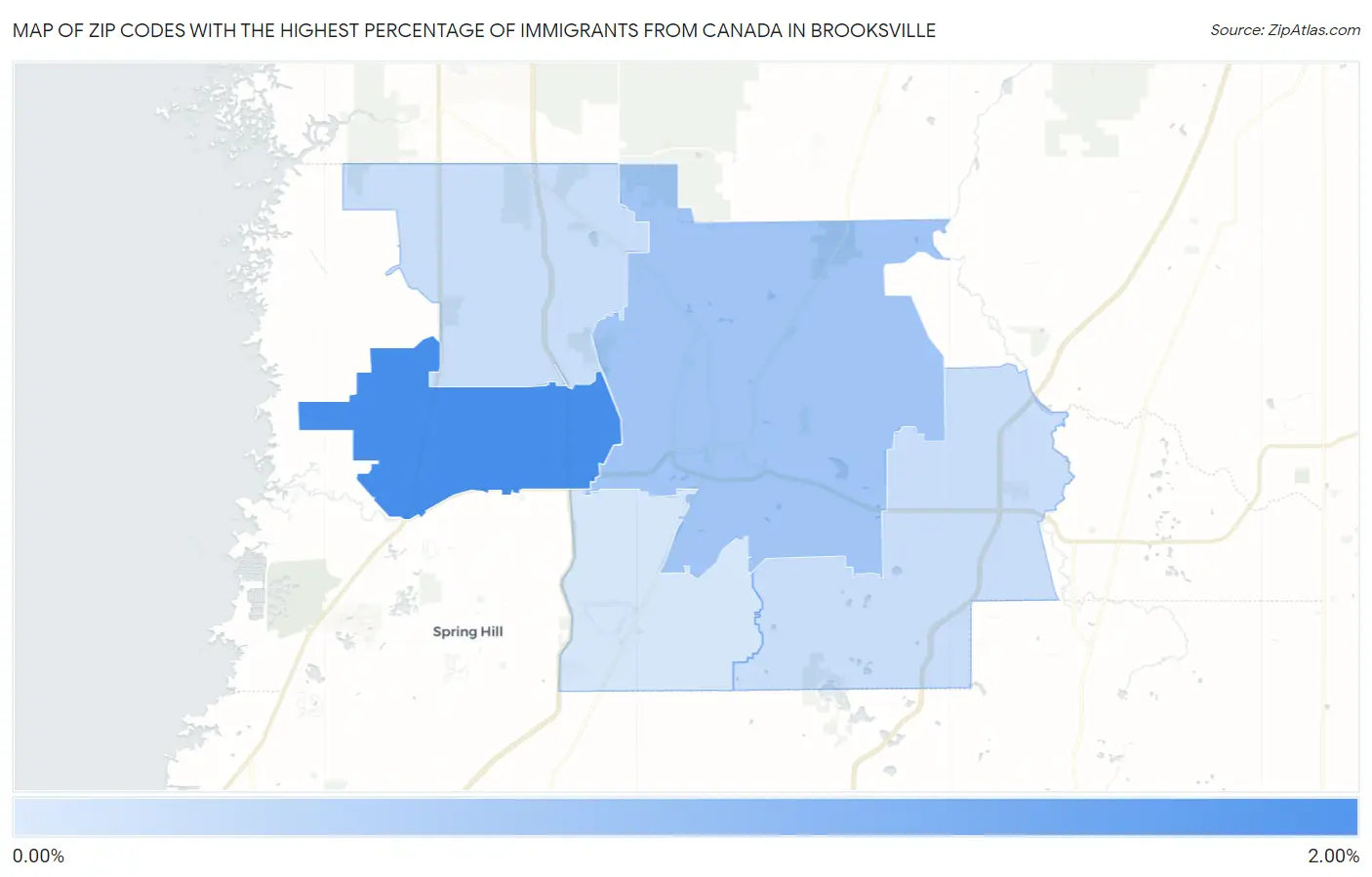 Zip Codes with the Highest Percentage of Immigrants from Canada in Brooksville Map