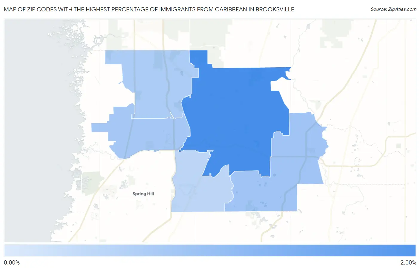 Zip Codes with the Highest Percentage of Immigrants from Caribbean in Brooksville Map