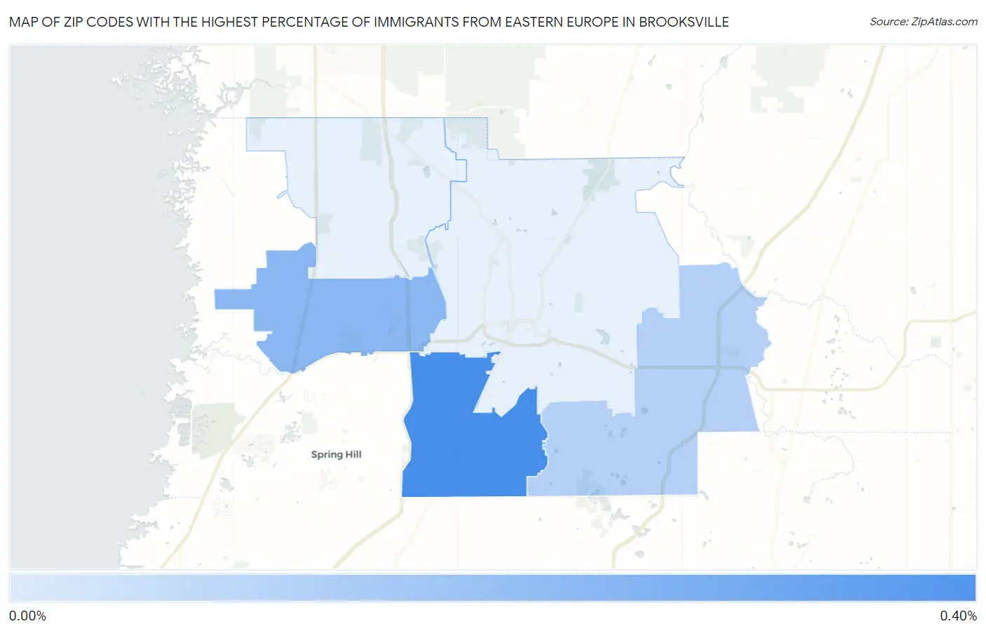 Zip Codes with the Highest Percentage of Immigrants from Eastern Europe in Brooksville Map