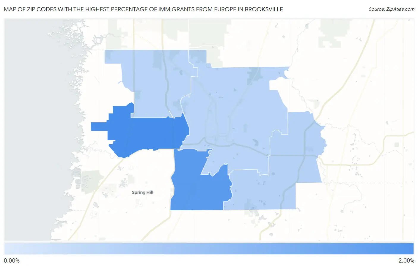 Zip Codes with the Highest Percentage of Immigrants from Europe in Brooksville Map