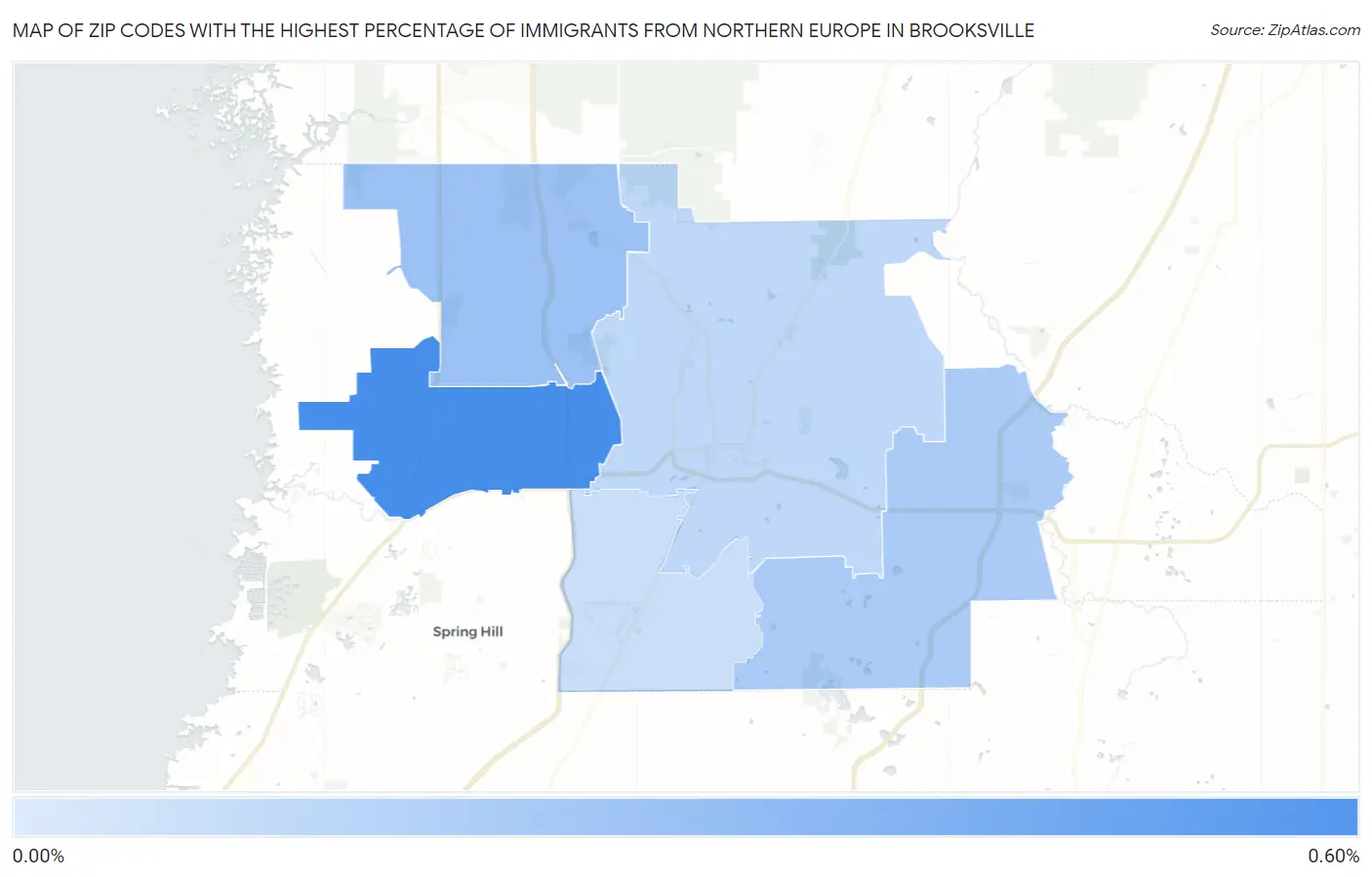 Zip Codes with the Highest Percentage of Immigrants from Northern Europe in Brooksville Map