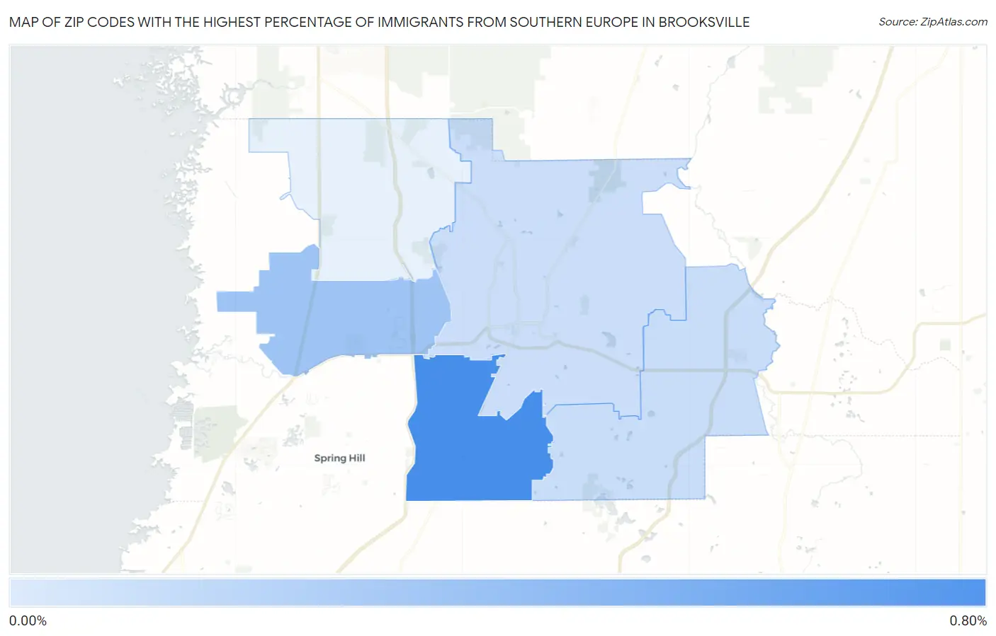 Zip Codes with the Highest Percentage of Immigrants from Southern Europe in Brooksville Map