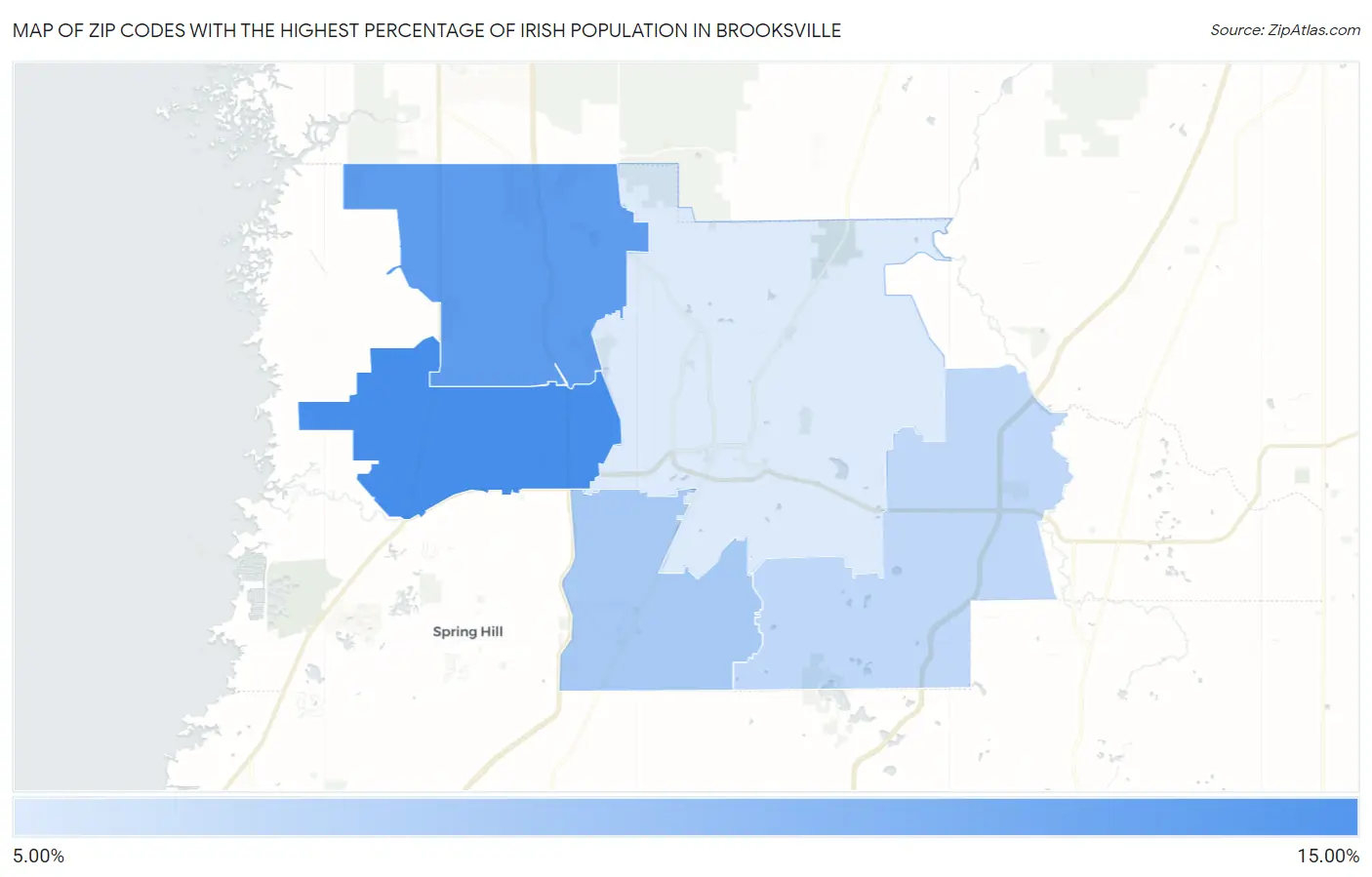 Zip Codes with the Highest Percentage of Irish Population in Brooksville Map