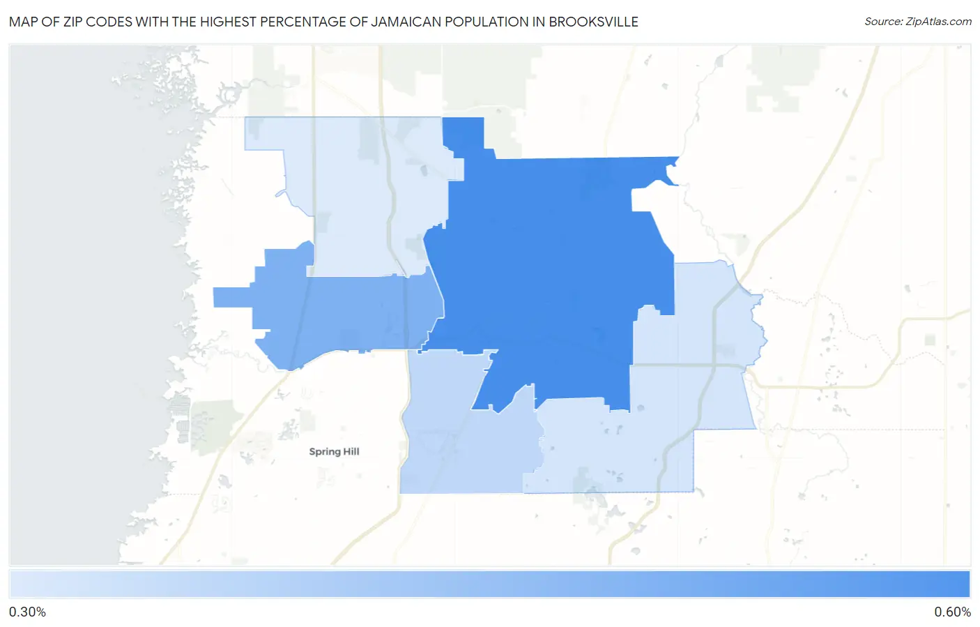 Zip Codes with the Highest Percentage of Jamaican Population in Brooksville Map
