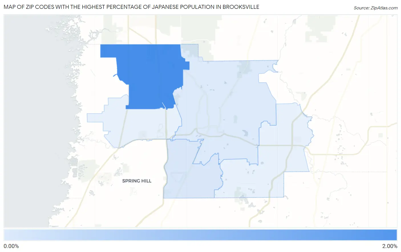 Zip Codes with the Highest Percentage of Japanese Population in Brooksville Map