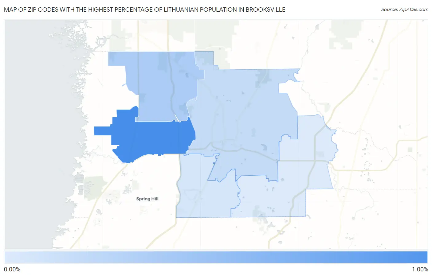 Zip Codes with the Highest Percentage of Lithuanian Population in Brooksville Map