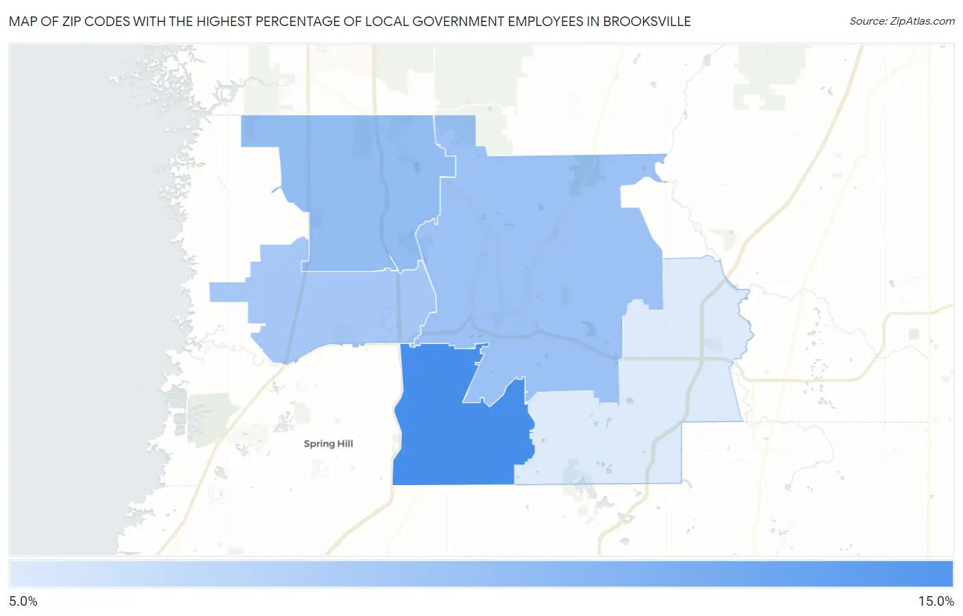 Zip Codes with the Highest Percentage of Local Government Employees in Brooksville Map