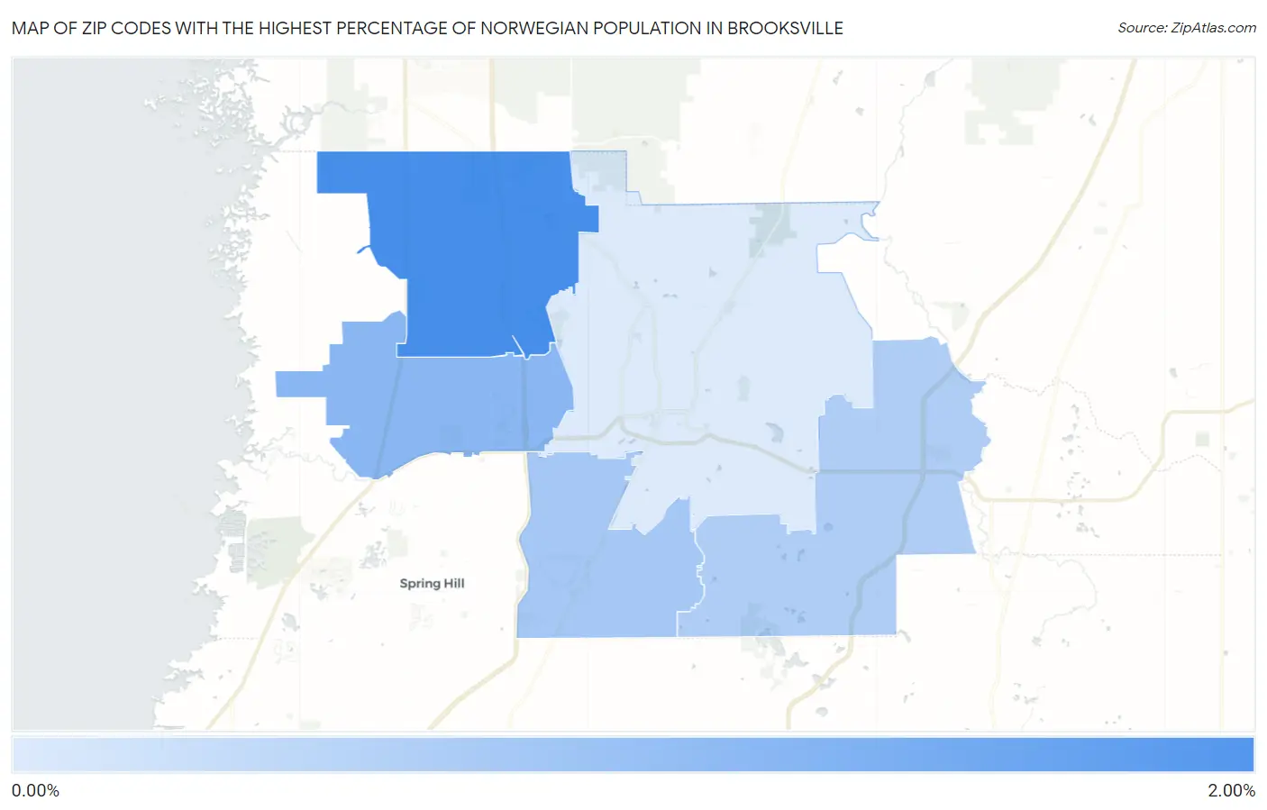 Zip Codes with the Highest Percentage of Norwegian Population in Brooksville Map