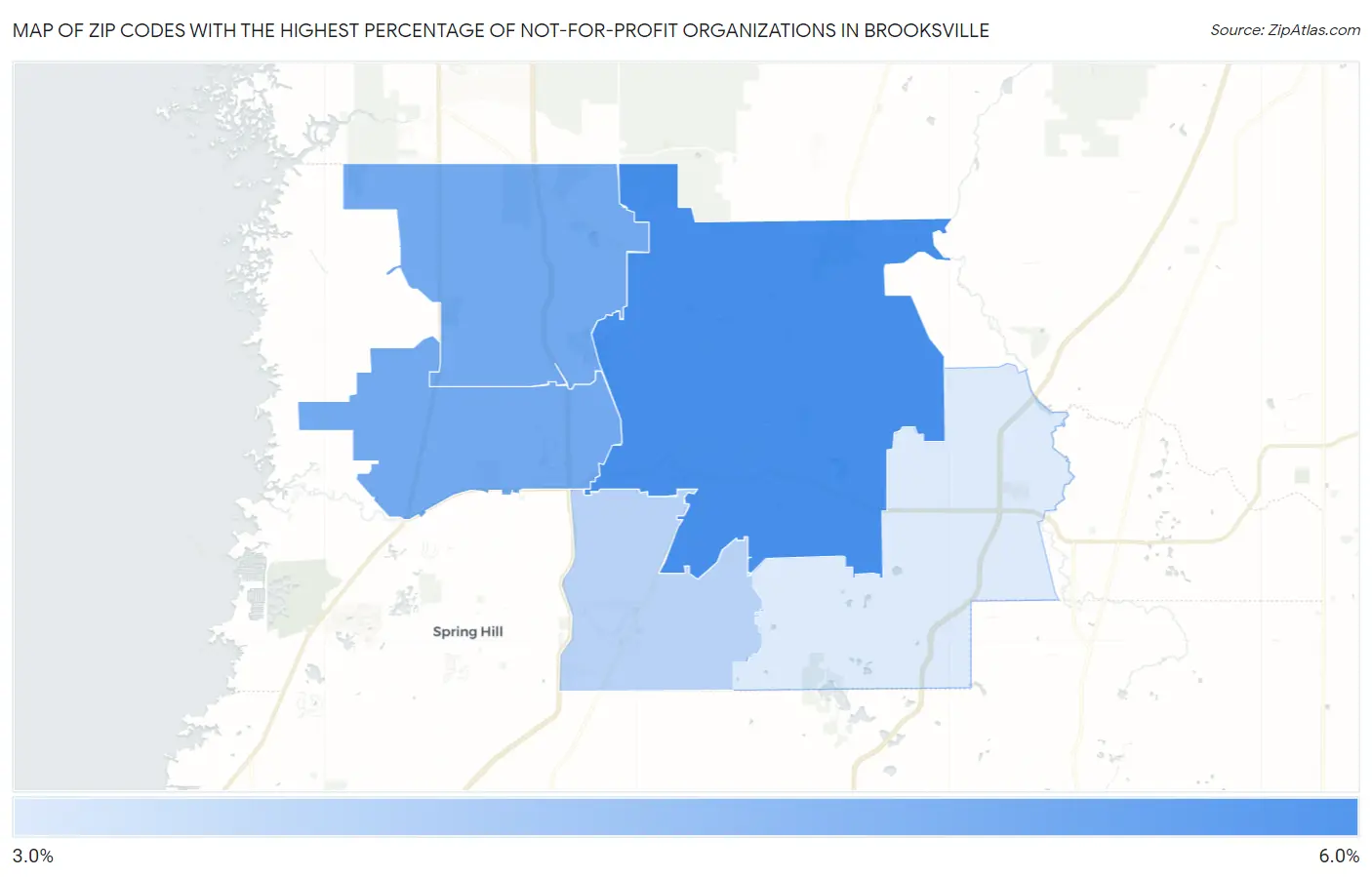 Zip Codes with the Highest Percentage of Not-for-profit Organizations in Brooksville Map