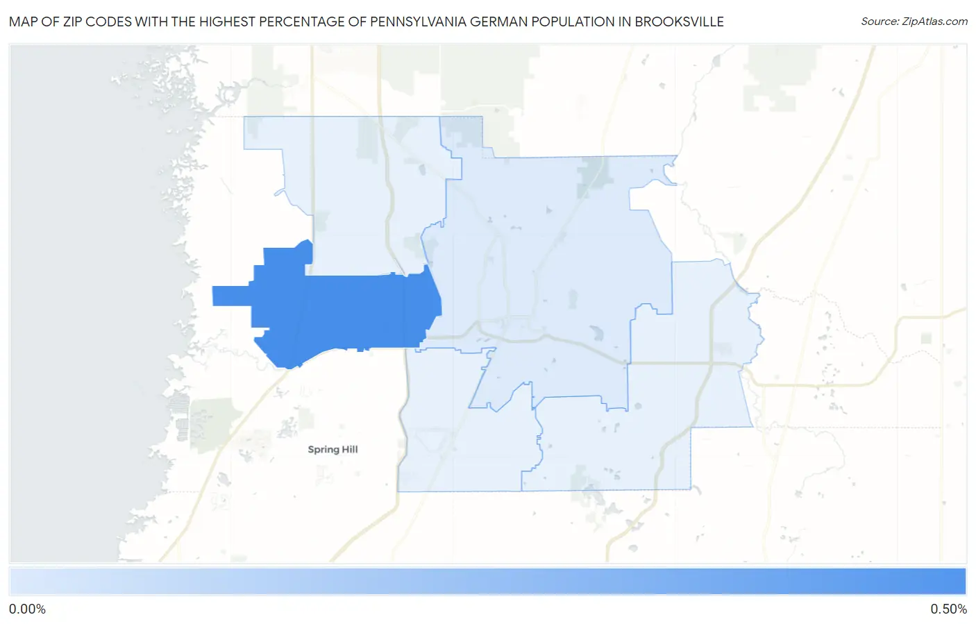Zip Codes with the Highest Percentage of Pennsylvania German Population in Brooksville Map