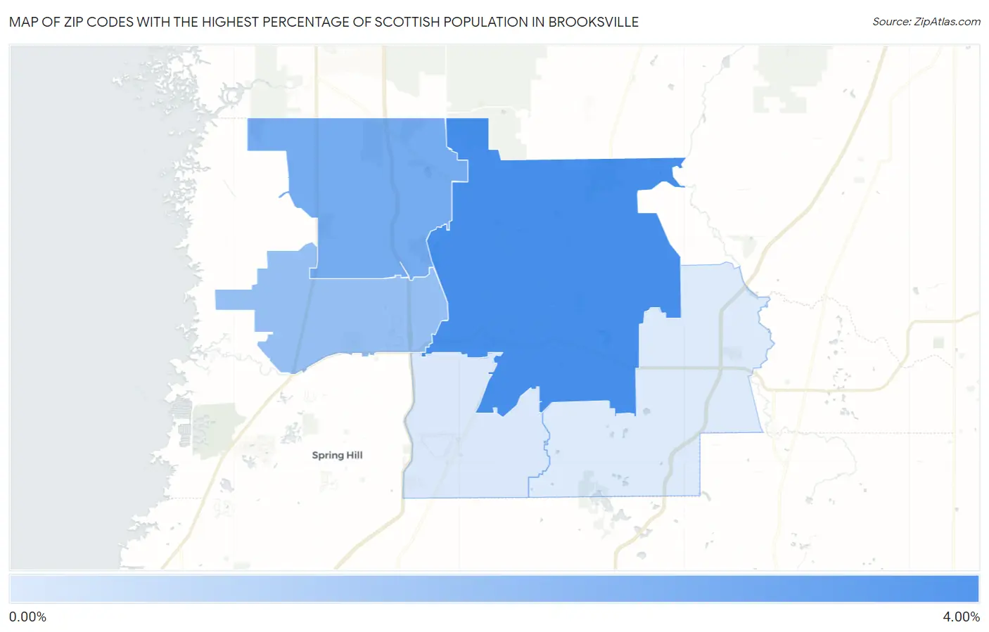 Zip Codes with the Highest Percentage of Scottish Population in Brooksville Map