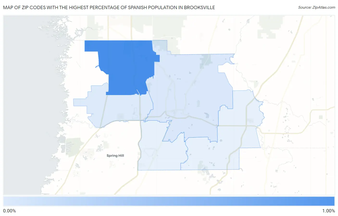 Zip Codes with the Highest Percentage of Spanish Population in Brooksville Map