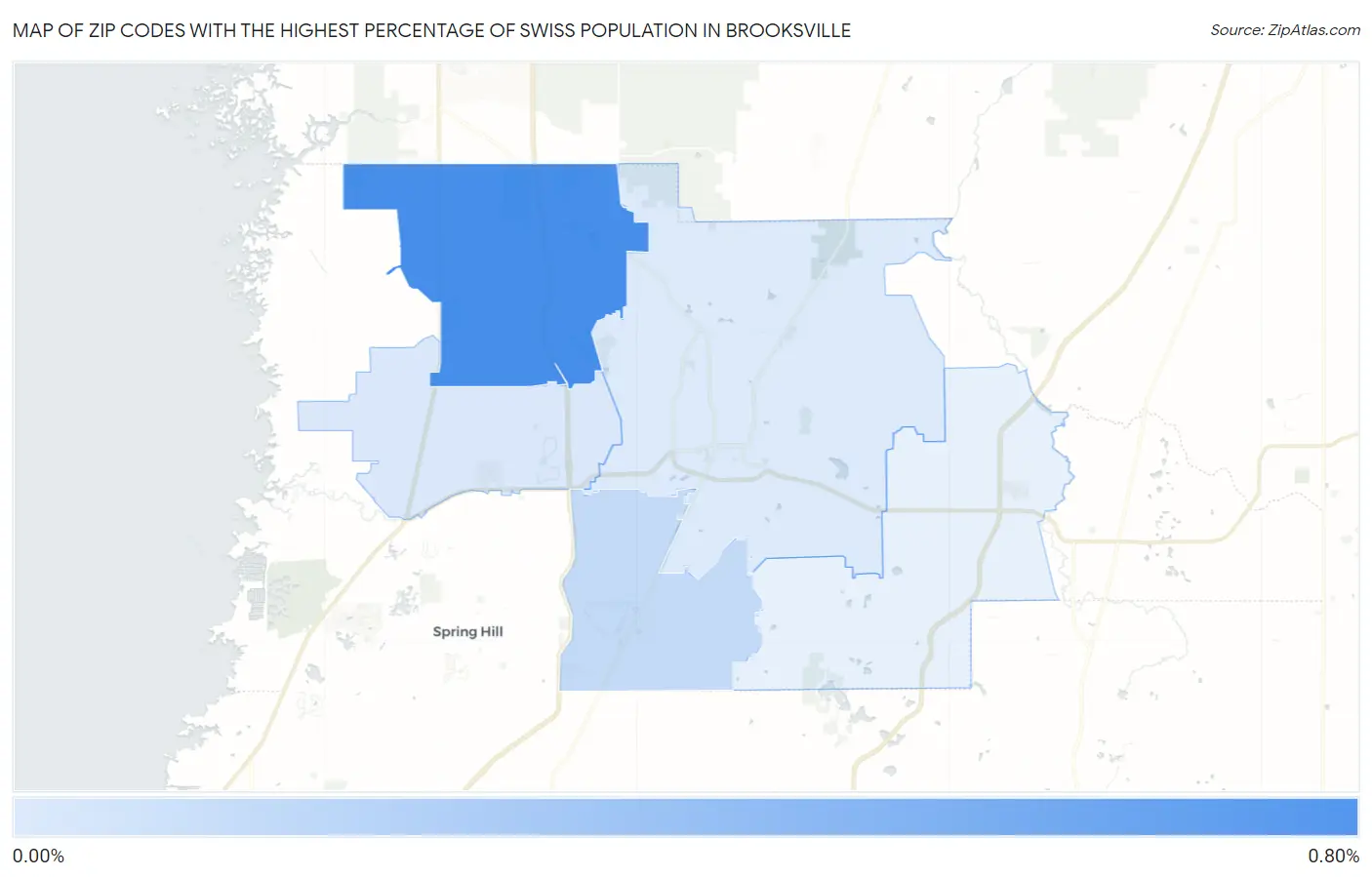 Zip Codes with the Highest Percentage of Swiss Population in Brooksville Map