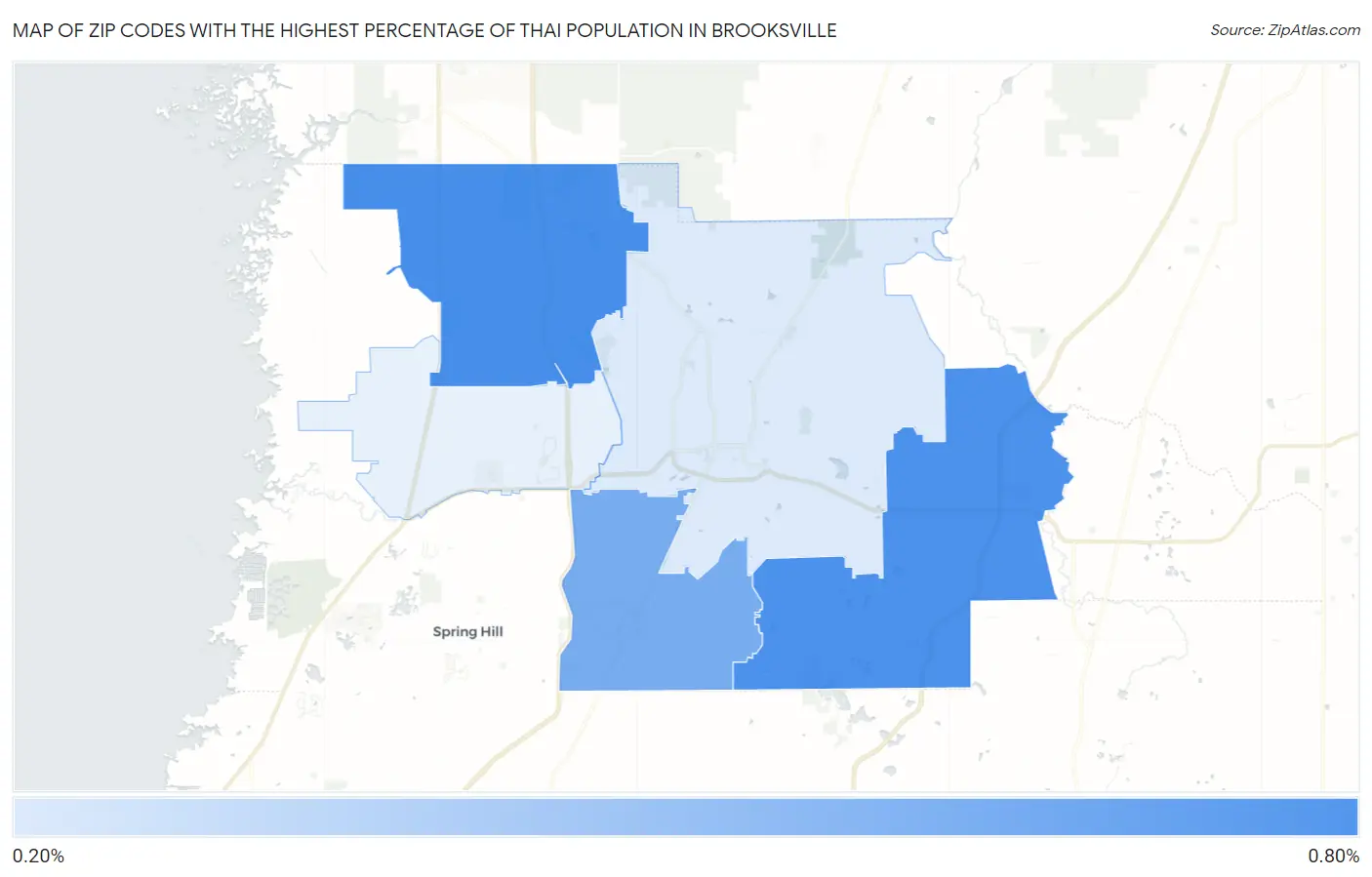 Zip Codes with the Highest Percentage of Thai Population in Brooksville Map