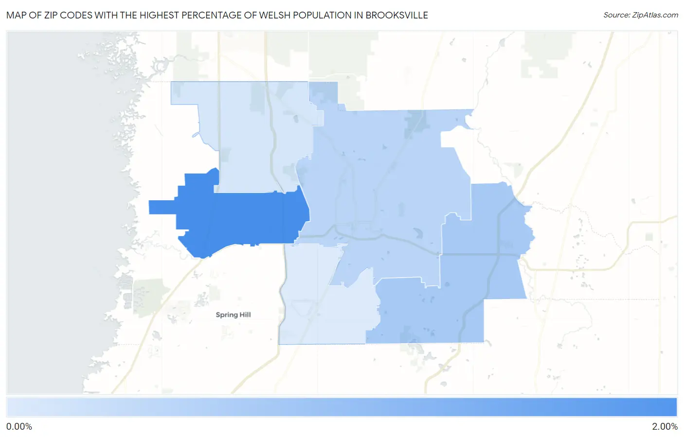 Zip Codes with the Highest Percentage of Welsh Population in Brooksville Map