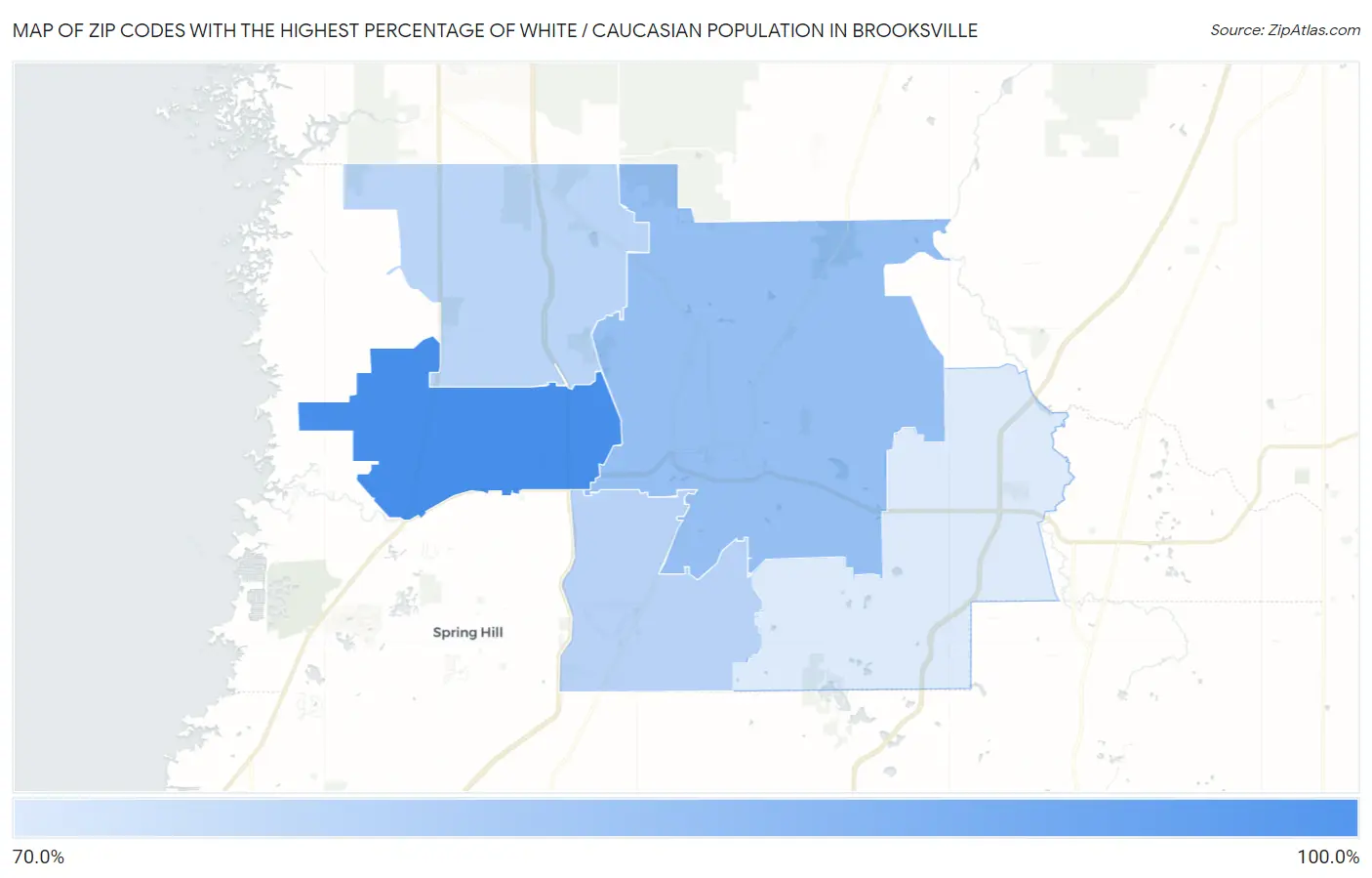 Zip Codes with the Highest Percentage of White / Caucasian Population in Brooksville Map