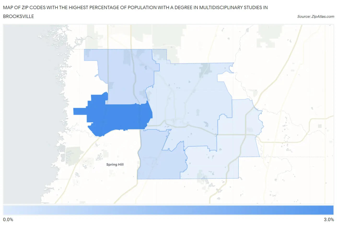 Zip Codes with the Highest Percentage of Population with a Degree in Multidisciplinary Studies in Brooksville Map