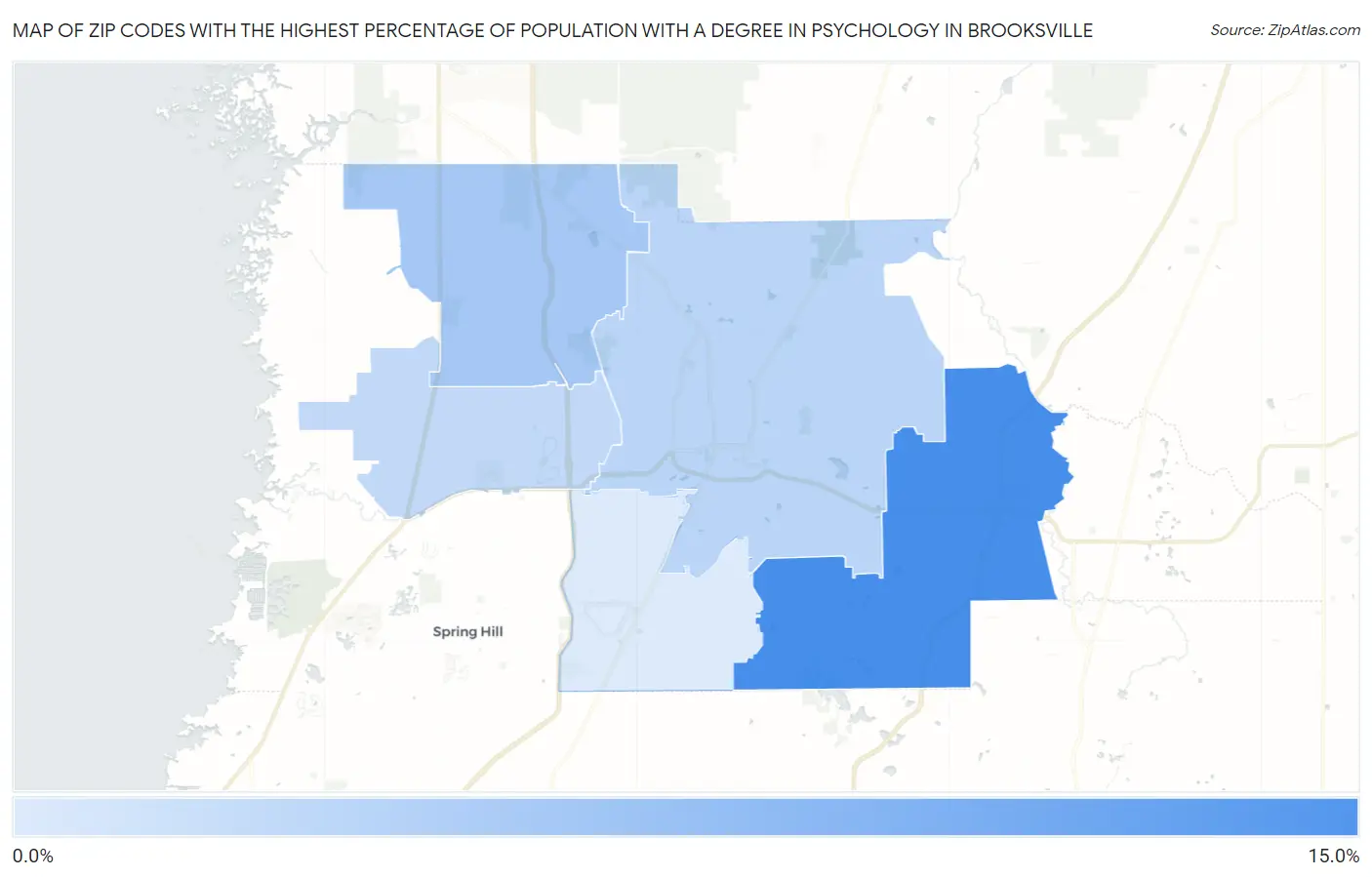 Zip Codes with the Highest Percentage of Population with a Degree in Psychology in Brooksville Map