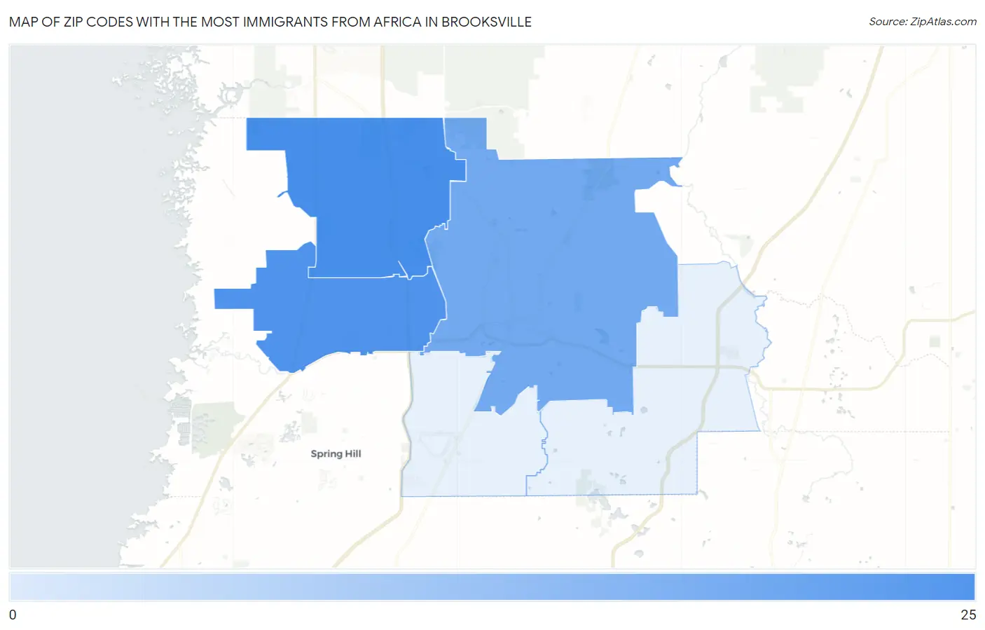 Zip Codes with the Most Immigrants from Africa in Brooksville Map