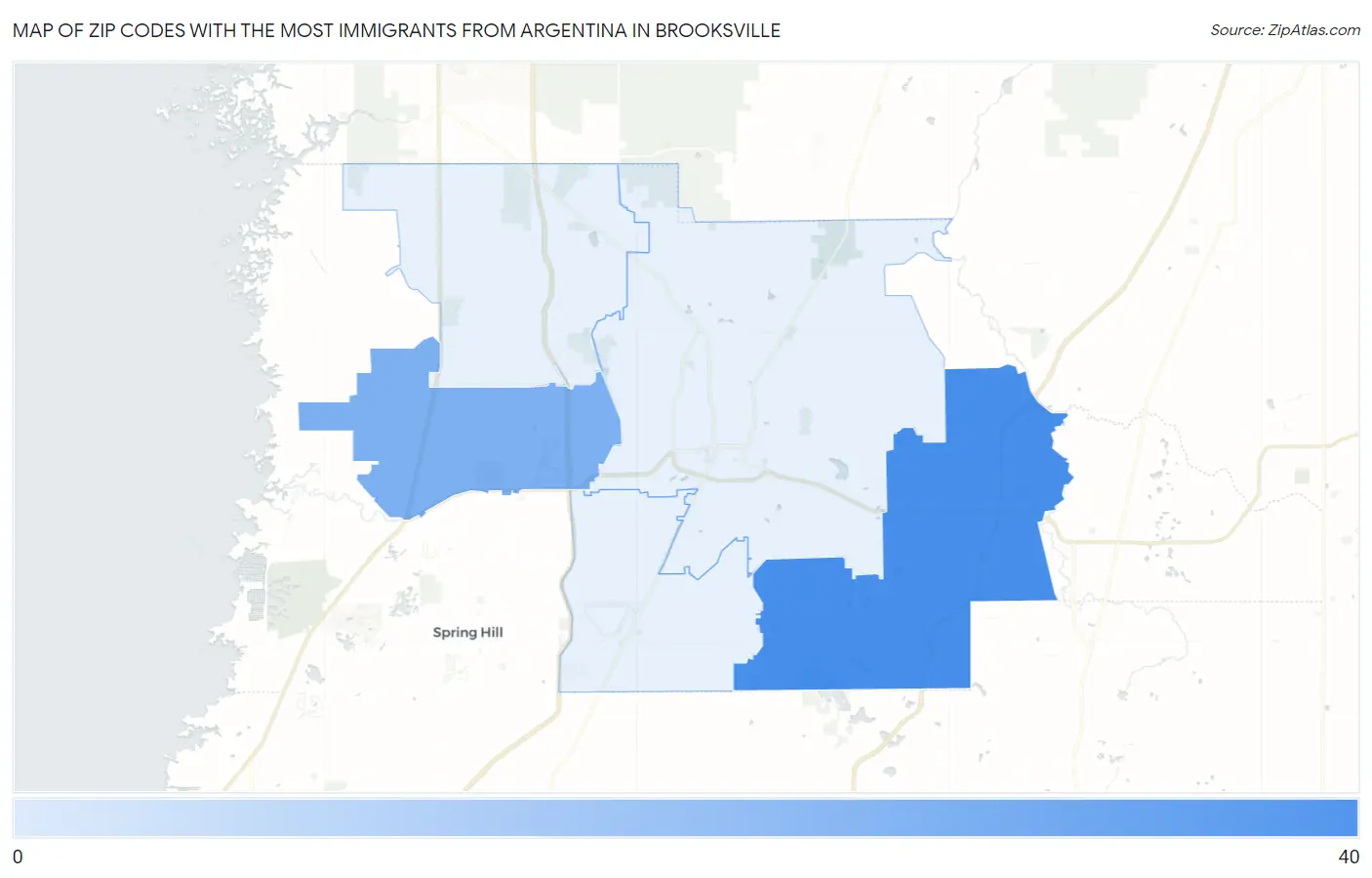 Zip Codes with the Most Immigrants from Argentina in Brooksville Map