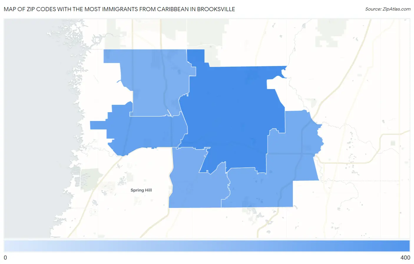 Zip Codes with the Most Immigrants from Caribbean in Brooksville Map