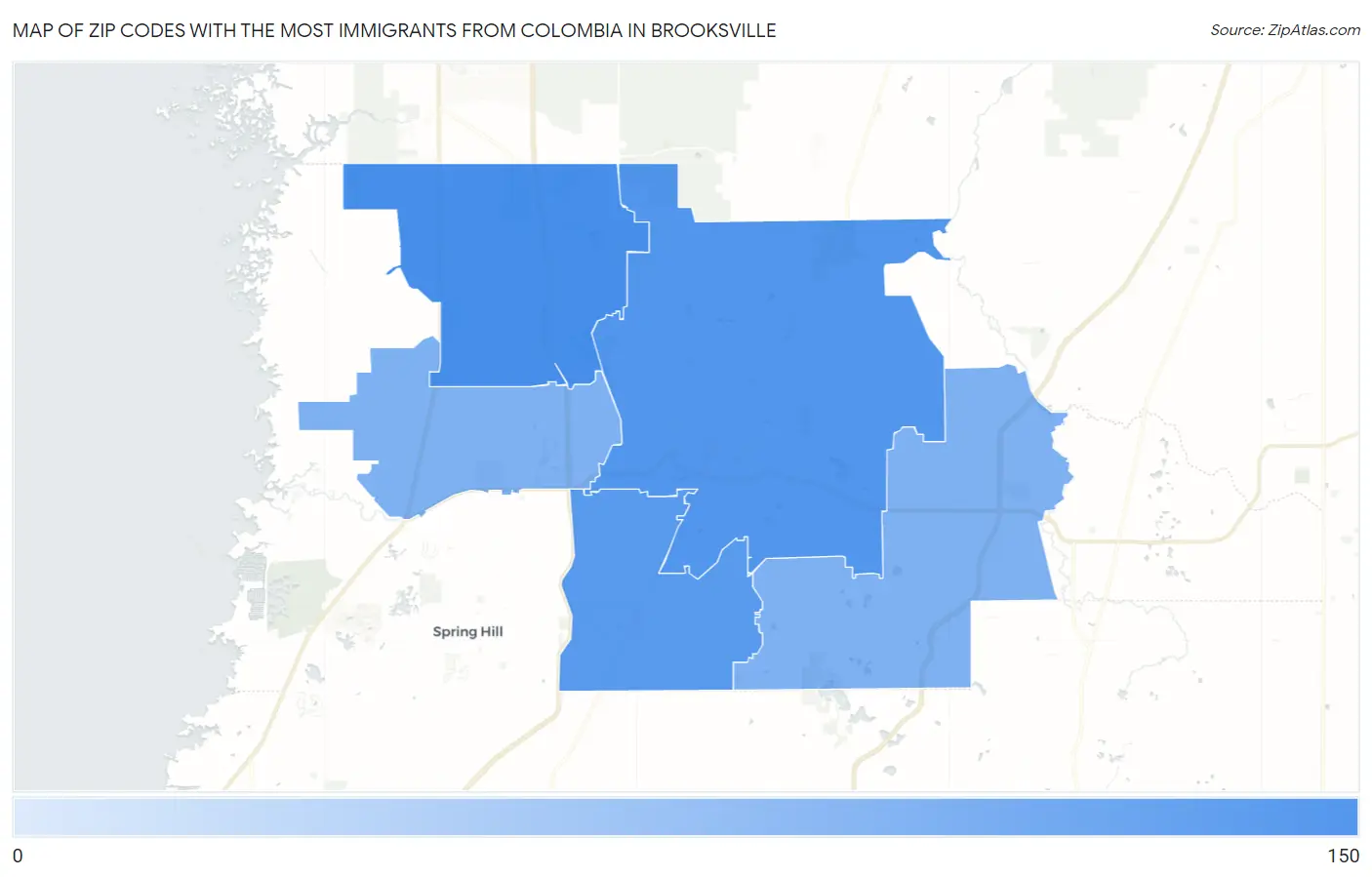 Zip Codes with the Most Immigrants from Colombia in Brooksville Map