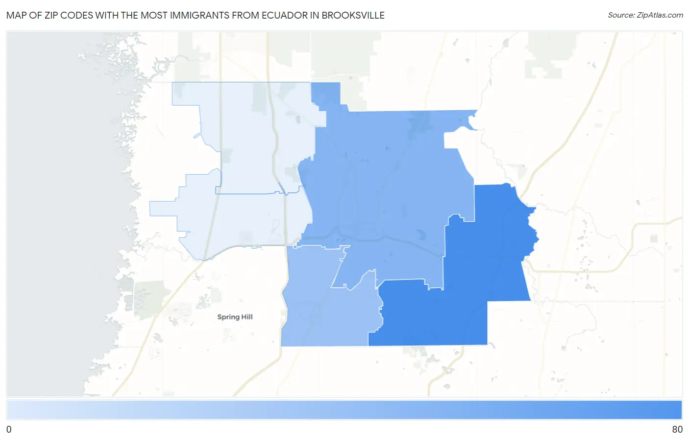 Zip Codes with the Most Immigrants from Ecuador in Brooksville Map