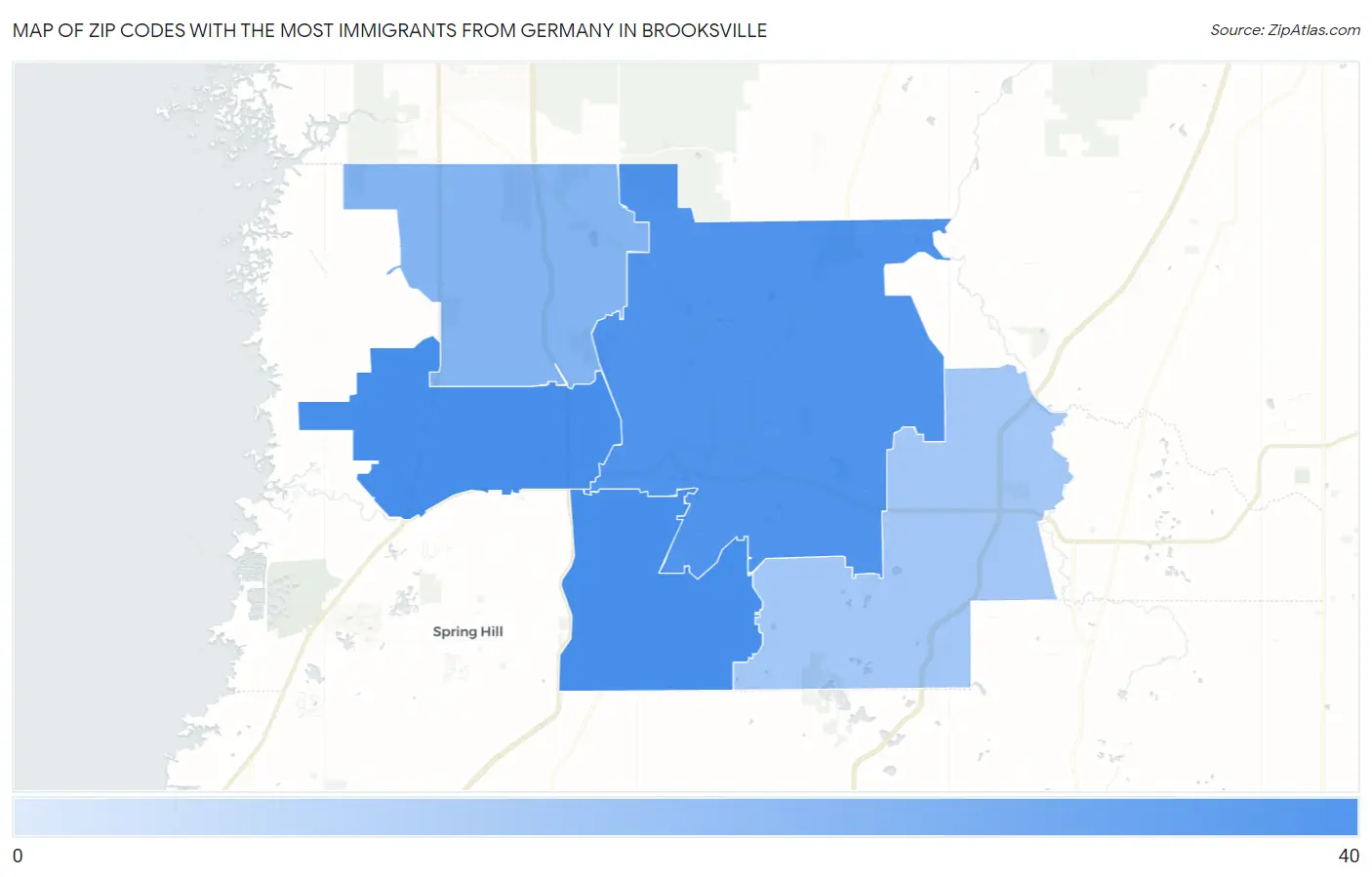 Zip Codes with the Most Immigrants from Germany in Brooksville Map
