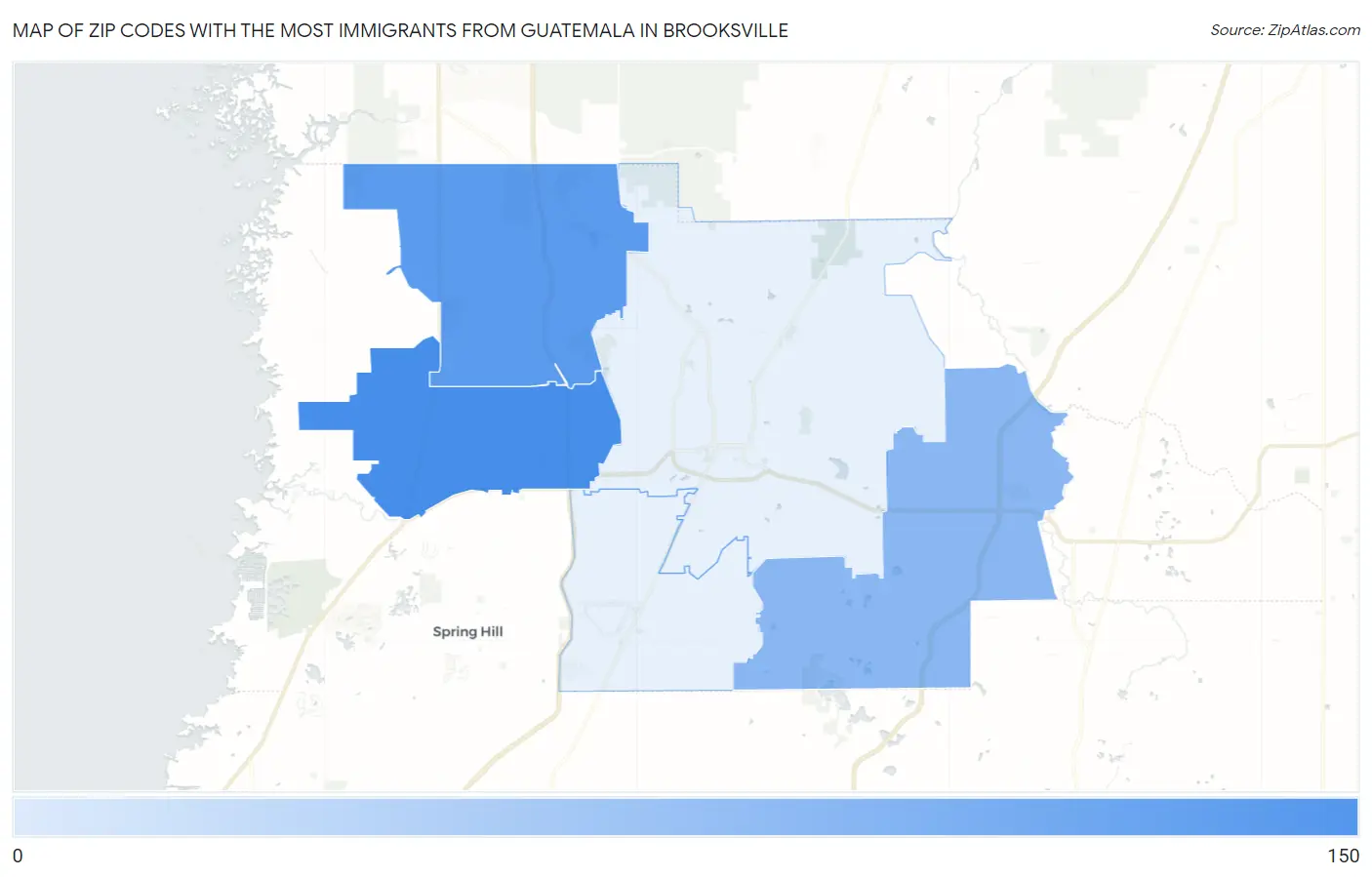 Zip Codes with the Most Immigrants from Guatemala in Brooksville Map