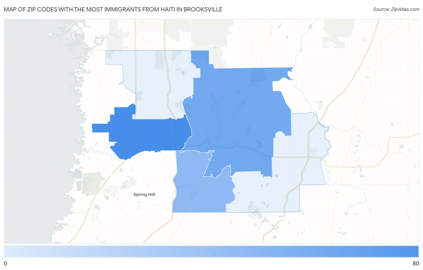 Zip Codes with the Most Immigrants from Haiti in Brooksville Map